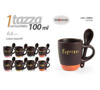 SET 24 PEZZI TAZZA TAZZINA CAFFè BICCHIERINO CUCCHIAINO 6,6cm COLOR ASS 100 ML B