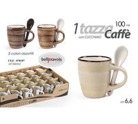 SET 24 PEZZI TAZZA TAZZINA CAFFè BICCHIERINO CUCCHIAINO 6,6cm COLOR ASS 100 ML C