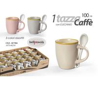 SET 24 PEZZI TAZZA TAZZINA CAFFè BICCHIERINO CUCCHIAINO 6,7 cm COLOR ASS 100 ML