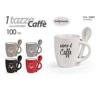 SET 24 PEZZI TAZZA TAZZINA CAFFè BICCHIERINO CUCCHIAINO 6,7cm COLOR ASS 100 ML