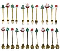 Set 24 Posatine Natalizie Acciaio Oro 12 Cucchiaini caffe e 12 Forchettine Dolce