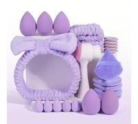 Set 24pcs Skincare con Fascia Capelli Donna Trucco | Fasce Spa per le donne Complete di Spugne e Spazzola Detergente | Fascia Capelli Skincare Donna Polsini Skin Care Assorbente per Makeup(viola)