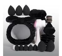 Set 24pcs Skincare con Fascia Capelli Donna Trucco | Fasce Spa per le donne Complete di Spugne e Spazzola Detergente | Fascia Capelli Skincare Donna Polsini Skin Care Assorbente per Makeup(Nero)