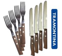 SET 24pz FORCHETTE + COLTELLI MANICO LEGNO TRAMONTINA PUNTA CURVA SEGHETTATI