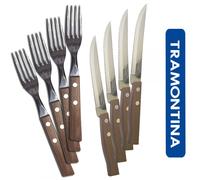 SET 24pz FORCHETTE + COLTELLI TRAMONTINA PUNTA CON LAMA SEGHETTATA MANICO LEGNO