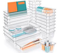 Set 25 Contenitori Organizer per Cassetti in Plastica Trasparente Divisorio Salvaspazio