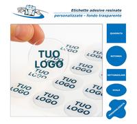 Set 25 Etichette resinate adesive con il Tuo logo sagome e misure personalizzate