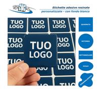 Set 25 Etichette resinate adesive con il Tuo logo sagome e misure personalizzate