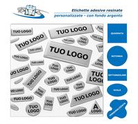 Set 25 Etichette resinate adesive con il Tuo logo sagome e misure personalizzate