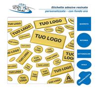 Set 25 Etichette resinate adesive con il Tuo logo sagome e misure personalizzate