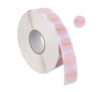 Relaxdays Etichette Adesive con Scritta Handmade with Love, Rollo 2500 Targhette Autoadesive Rotonde, Ø 25 mm, Rosa/Oro