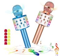 Set 2er Microfono Karaoke Bluetooth Wireless Con Luci a LED Portatili Portatili Cantanti per Altoparlanti Karaoke Giocattoli Gift per Bambini per Bambini (Con 10 Coperture Microfono Usa e Getta)