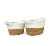 Set 2pcs, Cesti in Paglia Naturale e Corda, Vasi per Fiori e Piante, Intrecciato, Vimini, Cestini, per Interno ed Esterno al coperto, Decorazione Casa, Accessori per Riporre (Ovale)