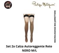 Set 2x Calza Autoreggente Rete, MACROLASANGE BAS JARRETTIERE Philippe Matignon