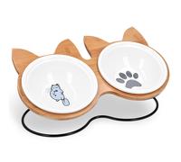 Set 2x Ciotola Gatto 1x Portaciotola - Scodelle in Ceramica per Cibo Secco Umido