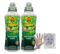 SET: 2x Concime Per PIANTE VERDI, Con Potassio e Ferro. Per Foglie Vigorose Dal Colore Verde Brillante 1L + 100pz Guanti HDPE Monouso