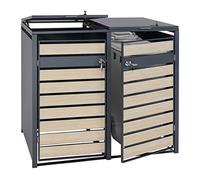 Set 2x copribidoni box spazzatura rifiuti HWC-J81 XL 98x142x117cm acciaio antracite faggio