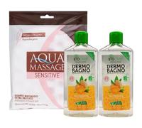 SET: 2x Dermo Bagno Gel NUTRIENTE Con Olio Di Mandorla Ed Estratto Di Calendula, Deterge Delicatamente Nutrendo La Pelle e Lasciandola Morbida, Elastica e Piacevolmente Lenita 400ml + Guanto In Spugna
