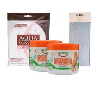 SET: 2x Scrub Salino TONIFICANTE - ENERGIZZANTE Esfolia, Leviga e Nutre La Pelle Del Corpo 600g + Guanto In Spugna + Fascia Per Capelli (Colori Assortiti)