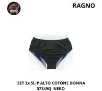 Set 2x Slip Alto Cotone Donna, Nero Linea Perfetta 07349Q Ragno