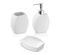 Set 3 accessori bagno da appoggio in ceramica bianca