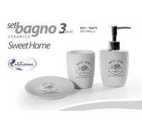 SET 3 ACCESSORI BAGNO Dispenser DOSATORE PORTA Sapone BICCHIERE SPAZZOLINO SWEET