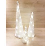 Set 3 Alberi Coni Natalizi Innevati Bianchi Con Luce LED Bianco Caldo 40/60/80cm