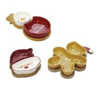 Set 3 Antipastiere 2 Scomparti Natalizie Ceramica e Bamboo Tris Vassoi | Antipastiere Babbo Natale biscotto omino pan di zenzero pupazzo di neve