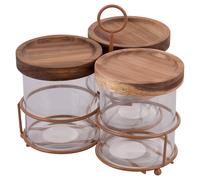 Villa d'Este Home Tivoli 1996 Set 3 barattoli 390 ml in vetro borosilicato, coperchio in legno di acacia e stand in ferro, 4 Toni