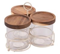 Villa d'Este Home Tivoli 1996 Set 3 barattoli 390 ml in vetro borosilicato, coperchio in legno di acacia e stand in ferro, 4 Toni