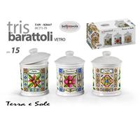 SET 3 Barattoli CERAMICA SALE ZUCCHERO CAFFè CUCINA Contenitore ERMETICO 15cm