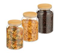 Set 3 barattoli coperchio bambù alimenti contenitori recipienti vetro 1500 ml