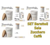 Set 3 Barattoli Cucina Sale Zucchero Caffè Tris DAIS Margherite Tappo Legno h 13