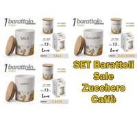 Set 3 Barattoli Cucina Sale Zucchero Caffè Tris LUX FIORI ORO Tappo Legno 13 cm