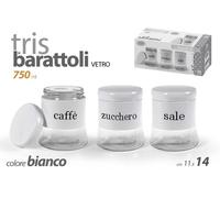 Set 3 Barattoli da Cucina in Vetro Bianco Sale Zucchero Caffè 750 ml