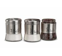 Set 3 Barattoli da Cucina in Vetro e Metallo Sale Zucchero e Caffè