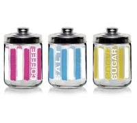 Set 3 Barattoli da Cucina in Vetro Parasol Sale Zucchero Caffè 800 cc