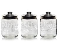 Set 3 Barattoli da Cucina in Vetro Sale Zucchero Caffè Easy White 800 cc