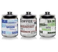 Set 3 Barattoli da Cucina in Vetro Writings Sale Zucchero Caffè