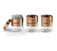 Set 3 Barattoli Porta Caffe Zucchero Sale Metallo Acciaio 750ml Cucina Rame
