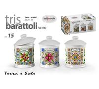 SET 3 Barattoli Sale Zucchero Caffè Tris CERAMICA Contenitore TERRA D'AMURI 15cm