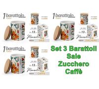 SET 3 Barattoli Sale Zucchero Caffè Tris TONDO CERAMICA TAPPO LEGNO ROMANTI 13cm