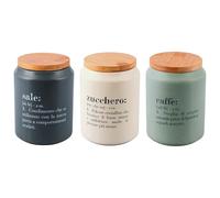 Set 3 barattoli sale, zucchero e caffè 1,1L in ceramica, coperchio in bambù, Victionary