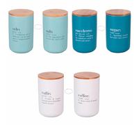 Set 3 barattoli sale, zucchero e caffè 1000 ml in ceramica, coperchio in bambù, Victionary