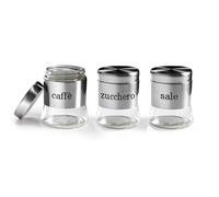 Set 3 barattoli tris barattoli cucina sale-zucchero-caffè in vetro e accciaio