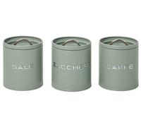 SET 3 BARATTOLI ZUCCHERO SALE CAFFE IN LATTA VERDE