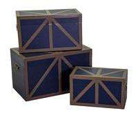 Set 3 Bauli Rettangolari in Similpelle e Legno Blu