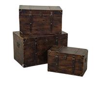 Set 3 Bauli Rettangolari in Similpelle e Legno Marrone