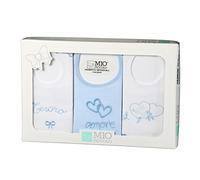 Set 3 Bavaglini Neonati Mio Piccolo Hearts Puro Cotone Celeste