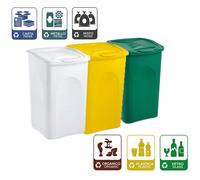 Set 3 Bidoni pattumiere contenitori con coperchio per la Raccolta Differenziata